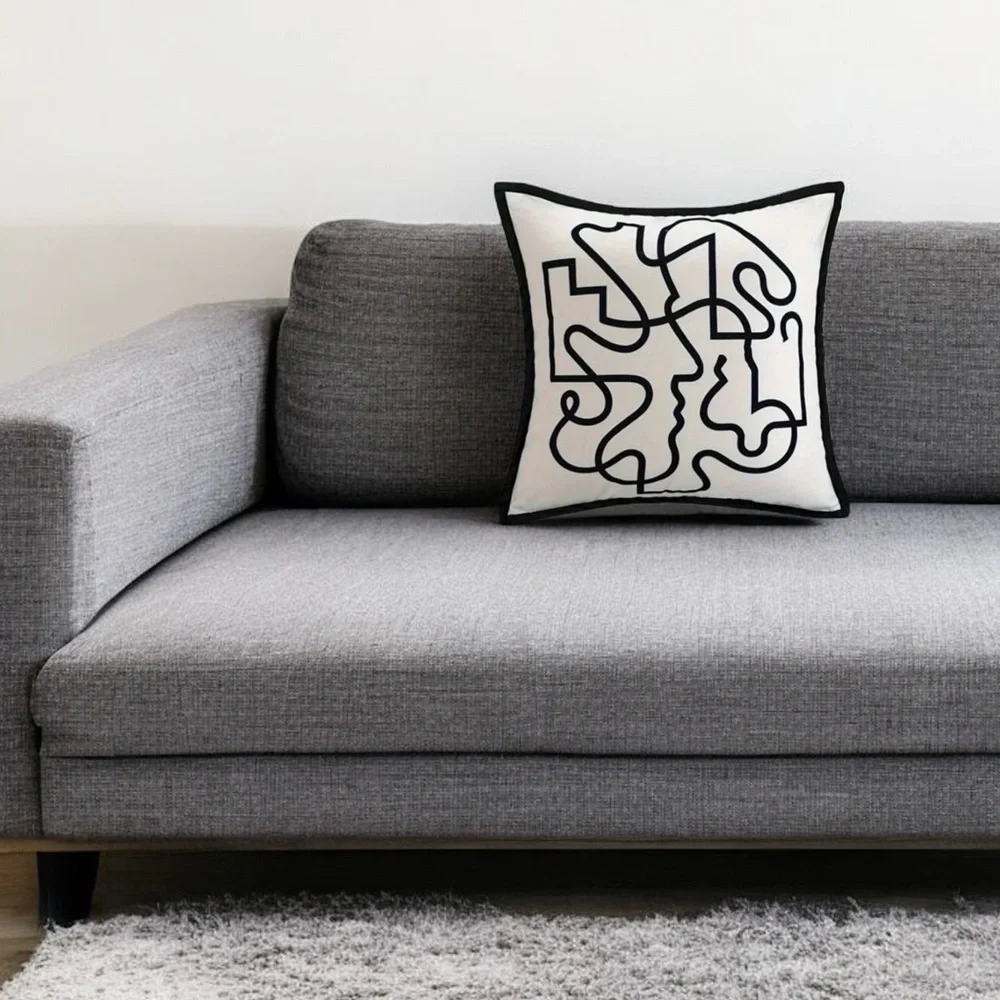 Modern Black and White Throw Pillow Cover, 18”x18”